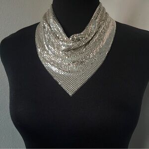 Whiting & Davis Silver Mesh Bib Scarf Collar Chainmail Necklace